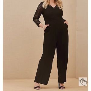 NWT Torrid Black Lace & Ponte Wide Leg Formal Jumpsuit Size 18